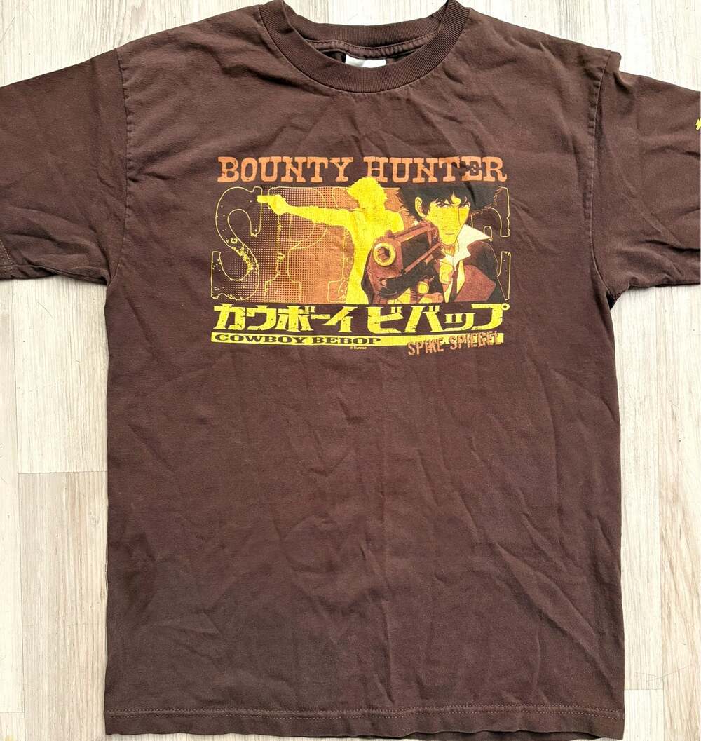 Cowboy Bebop T-Shirt Sz M Brown Spike Spiegel Tee Anime Graphic Distressed VNTG
